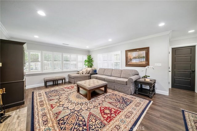 780 S Briargate Ln, Covina, CA 91723 - living area featuring recessed lighting, wood finished floors, and crown molding