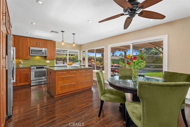 2168 N Agate St, Orange, CA 92867 - dining room with dark wood finished floors, recessed lighting, and a ceiling fan