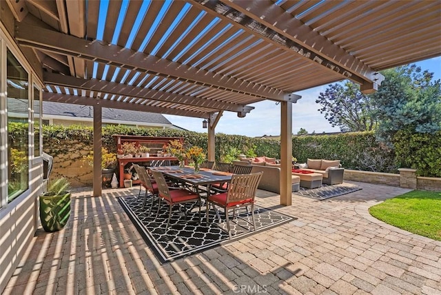 2168 N Agate St, Orange, CA 92867 - view of patio / terrace featuring an outdoor living space, outdoor dining space, and a pergola