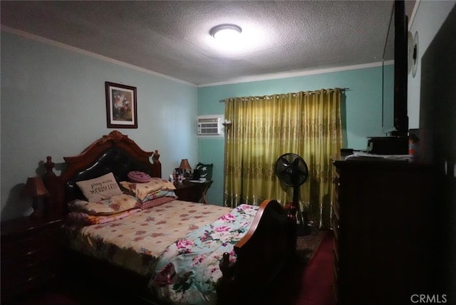 1063 Quarry St, Corona, CA 92879 - bedroom featuring ornamental molding, a textured ceiling, and a wall unit AC