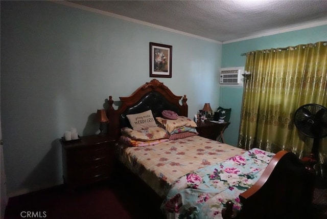 1063 Quarry St, Corona, CA 92879 - bedroom featuring crown molding, a wall mounted AC, and a textured ceiling