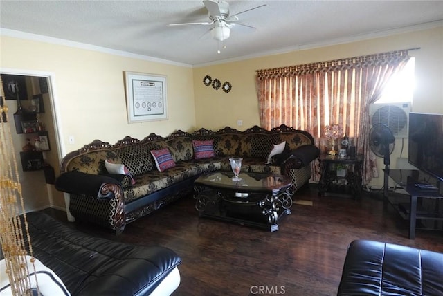 1063 Quarry St, Corona, CA 92879 - living area with ceiling fan, crown molding, and wood finished floors