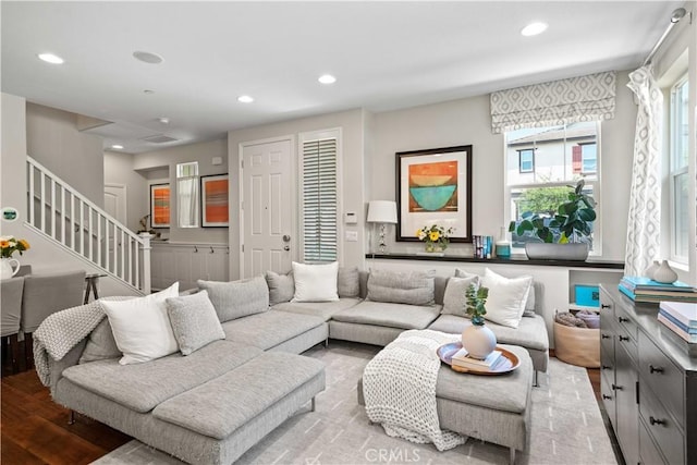 22088 Barrington Way, Saugus, CA 91350 - living area with stairs, recessed lighting, and wood finished floors