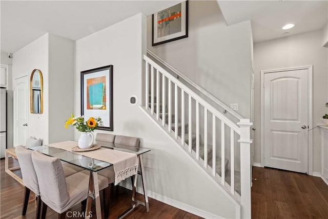 22088 Barrington Way, Saugus, CA 91350 - dining area featuring stairway, wood finished floors, and recessed lighting