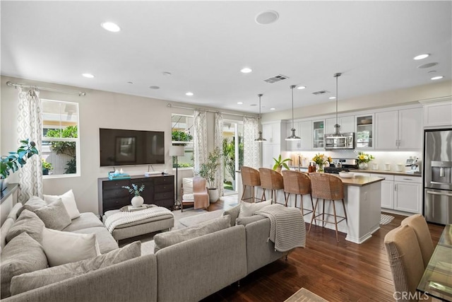22088 Barrington Way, Saugus, CA 91350 - living area with dark wood finished floors and recessed lighting