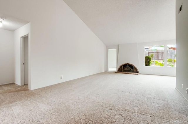 3694 Branch Ct, Oceanside, CA 92058 - unfurnished living room with carpet flooring, a large fireplace, and lofted ceiling