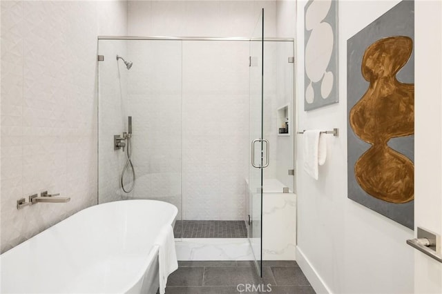 1700 Perkins Ln, Redondo Beach, CA 90278 - full bath featuring a shower stall, a freestanding tub, and tile patterned flooring