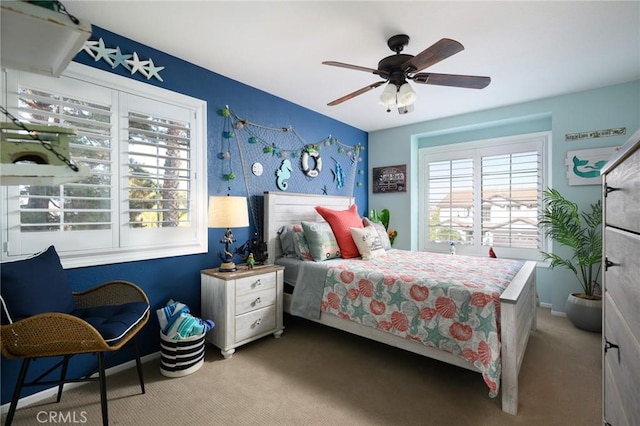 2350 Claudia St, Corona, CA 92882 - carpeted bedroom featuring multiple windows and a ceiling fan