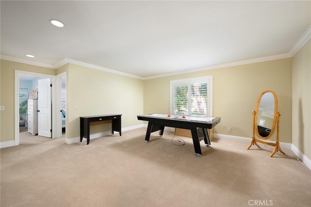 2350 Claudia St, Corona, CA 92882 - rec room with crown molding, light colored carpet, and recessed lighting