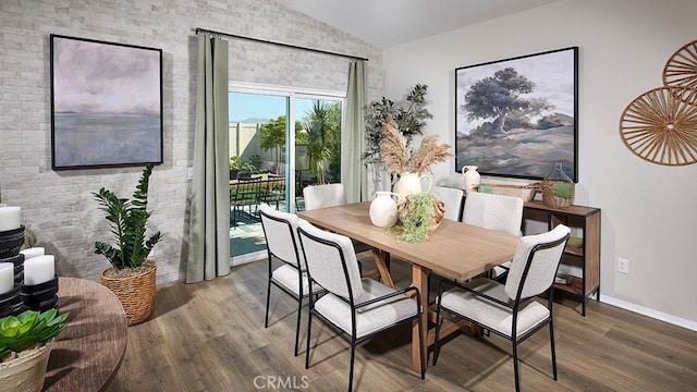 457 Wildrose Cir, San Jacinto, CA 92582 - dining room featuring lofted ceiling and wood finished floors
