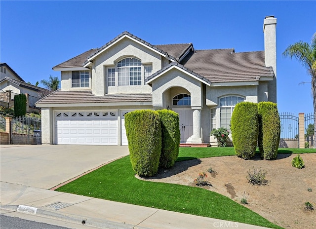 6721 Silver Oak Pl, Riverside, CA 92506 - traditional home featuring stucco siding, an attached garage, driveway, and a chimney