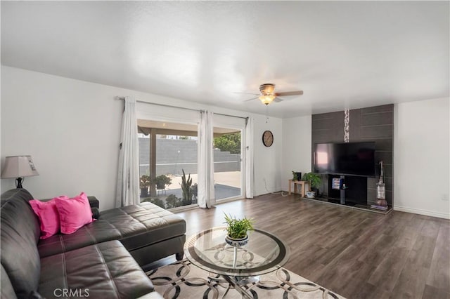 1322 W 6th St, Ontario, CA 91762 - living area featuring ceiling fan and wood finished floors