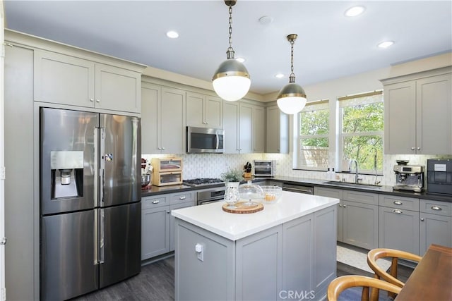 55 Fuchsia, Lake Forest, CA 92630 - kitchen featuring stainless steel appliances, gray cabinetry, and recessed lighting