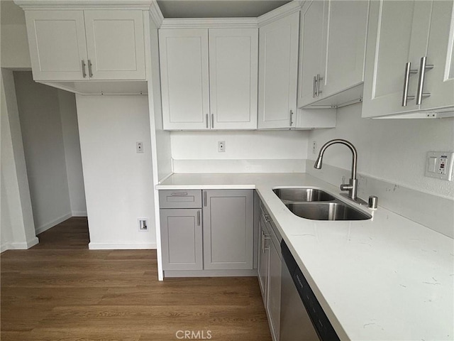 14714 S Denver Ave, Gardena, CA 90248 - kitchen featuring dark wood-type flooring, gray cabinets, and light countertops