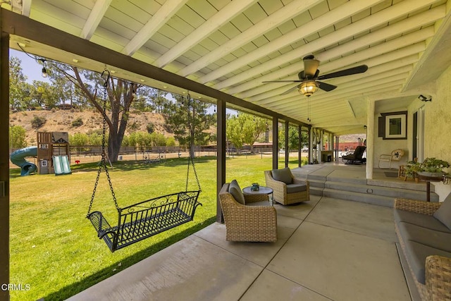 30370 Bouquet Canyon Rd, Santa Clarita, CA 91390 - view of patio featuring ceiling fan and a playground