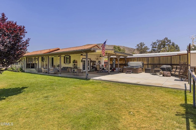 30370 Bouquet Canyon Rd, Santa Clarita, CA 91390 - back of house featuring a hot tub, a ceiling fan, a patio, and a tile roof