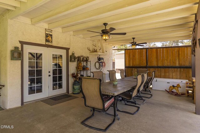 30370 Bouquet Canyon Rd, Santa Clarita, CA 91390 - view of patio featuring french doors, a ceiling fan, and outdoor dining area