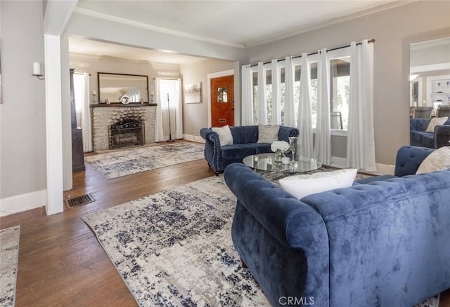 1010 N Madison Ave, Pasadena, CA 91104 - living room with wood finished floors, ornamental molding, and a fireplace