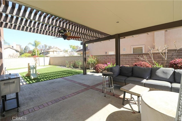2430 Spring Meadow Dr, Chino Hills, CA 91709 - fenced backyard featuring an outdoor living space, a pergola, and a patio