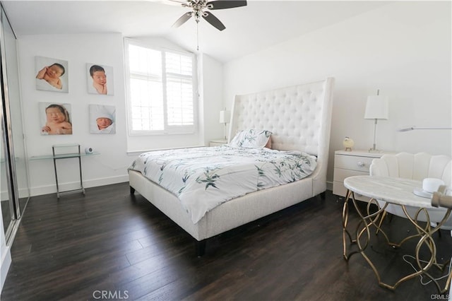 2430 Spring Meadow Dr, Chino Hills, CA 91709 - bedroom featuring lofted ceiling, dark wood-style floors, and ceiling fan