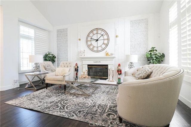2430 Spring Meadow Dr, Chino Hills, CA 91709 - living room with wood finished floors, a glass covered fireplace, and lofted ceiling