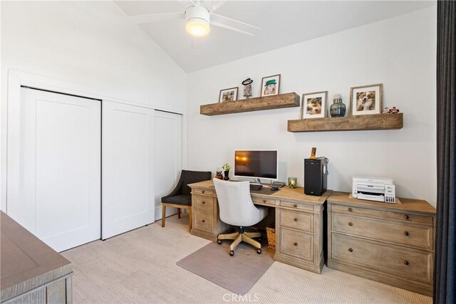 433 Emerald Bay Dr, Arroyo Grande, CA 93420 - office area with vaulted ceiling and a ceiling fan