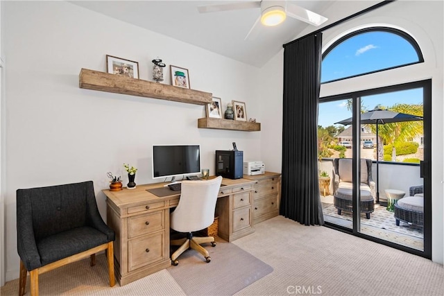 433 Emerald Bay Dr, Arroyo Grande, CA 93420 - office space with light carpet, lofted ceiling, and a ceiling fan