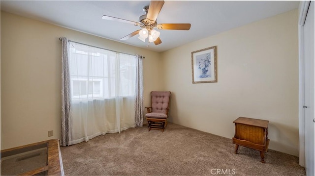 448 Delle Dr, Crestline, CA 92325 - living area featuring carpet floors and ceiling fan