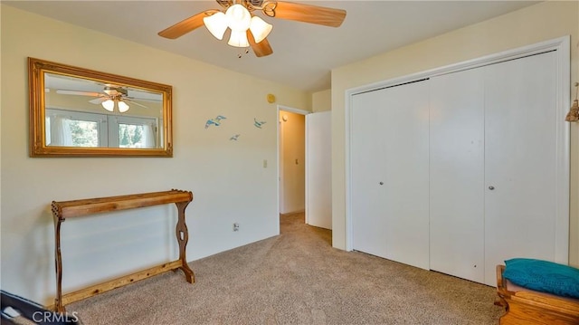 448 Delle Dr, Crestline, CA 92325 - bedroom with carpet floors, a closet, and ceiling fan