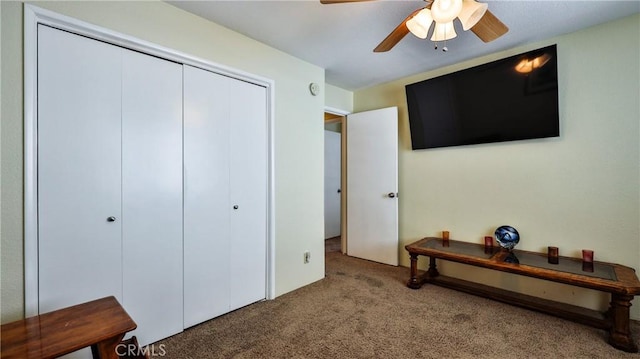 448 Delle Dr, Crestline, CA 92325 - carpeted bedroom featuring a closet and a ceiling fan