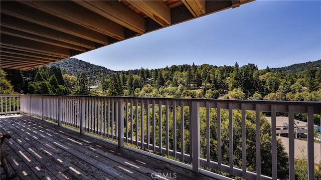 448 Delle Dr, Crestline, CA 92325 - wooden deck with a wooded view