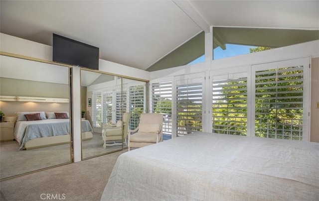 31781 National Park Dr, Laguna Niguel, CA 92677 - carpeted bedroom featuring vaulted ceiling and access to exterior