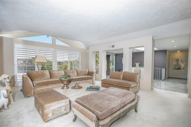 31781 National Park Dr, Laguna Niguel, CA 92677 - living area featuring vaulted ceiling, light carpet, and recessed lighting