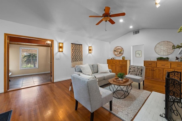 1415 Rex Ln, El Cajon, CA 92021 - living area featuring lofted ceiling, ceiling fan, and wood finished floors
