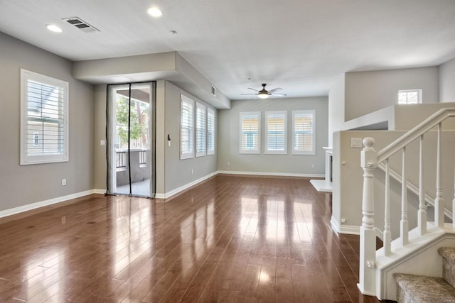 1440 Clearview Way, San Marcos, CA 92078 - unfurnished living room with plenty of natural light, ceiling fan, dark wood-type flooring, and recessed lighting