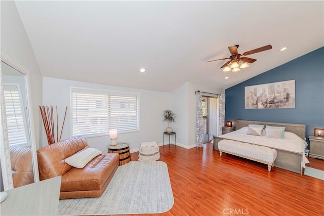 1755 Avenida Selva Unit 60, Fullerton, CA 92833 - bedroom featuring vaulted ceiling, wood finished floors, recessed lighting, and ceiling fan