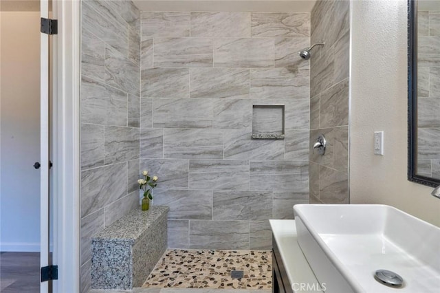 1101 Kensington Dr, Merced, CA 95340 - full bathroom with a tile shower and vanity