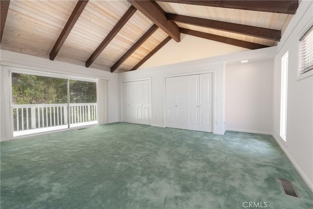 8 Via Subida, Rancho Palos Verdes, CA 90275 - unfurnished bedroom with two closets, carpet, and wooden ceiling