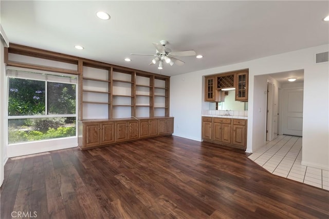 8 Via Subida, Rancho Palos Verdes, CA 90275 - unfurnished living room featuring dark wood-style flooring, recessed lighting, and ceiling fan