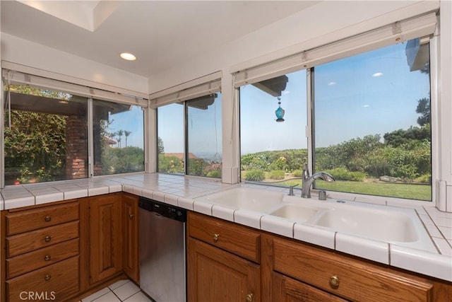 8 Via Subida, Rancho Palos Verdes, CA 90275 - kitchen with dishwasher, brown cabinetry, plenty of natural light, and recessed lighting