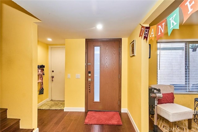 531 Juniper Way, La Habra, CA 90631 - entrance foyer with wood finished floors, recessed lighting, and stairs