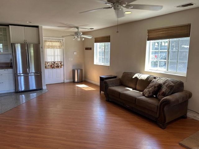 17412 Harrison Park Rd, Julian, CA 92036 - living room featuring a ceiling fan and wood finished floors