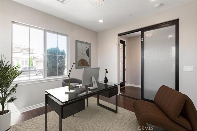 35676 Small Pine Ct, Winchester, CA 92596 - office area with wood finished floors and recessed lighting