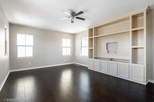 35676 Small Pine Ct, Winchester, CA 92596 - unfurnished living room featuring ceiling fan and dark wood-style floors