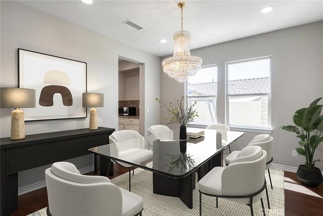 35676 Small Pine Ct, Winchester, CA 92596 - dining room with a chandelier, dark wood-type flooring, and recessed lighting