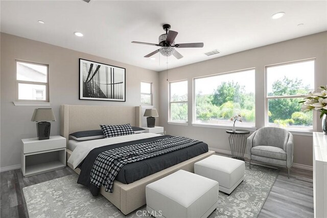 35676 Small Pine Ct, Winchester, CA 92596 - bedroom featuring light wood-type flooring, recessed lighting, and a ceiling fan