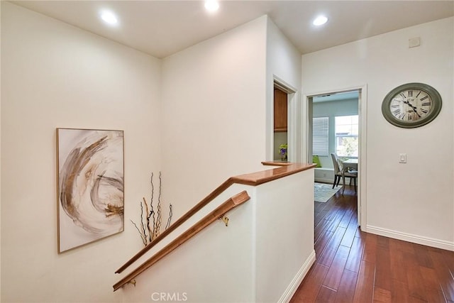 1180 Cornwell Dr, Fullerton, CA 92833 - hall with an upstairs landing, recessed lighting, and dark wood-style floors