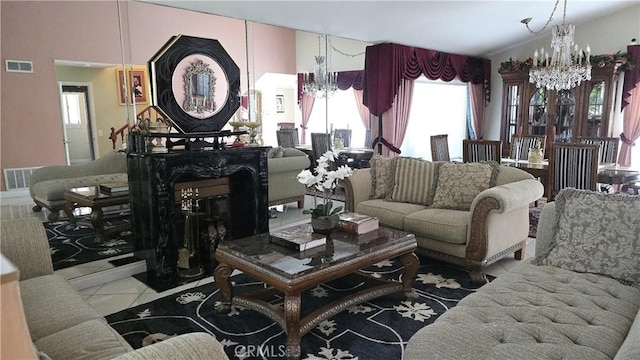 8467 Penfield Ave, Winnetka, CA 91306 - living area with a chandelier and tile patterned flooring