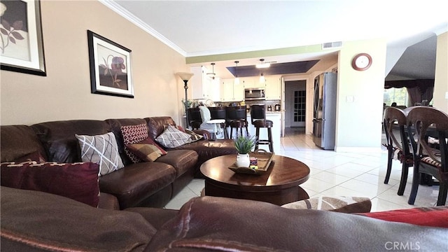 8467 Penfield Ave, Winnetka, CA 91306 - living area with crown molding and light tile patterned floors