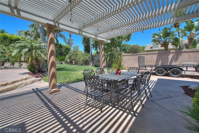 14182 Whitebark Ave, Chino, CA 91710 - fenced backyard featuring a patio, a pergola, and outdoor dining area